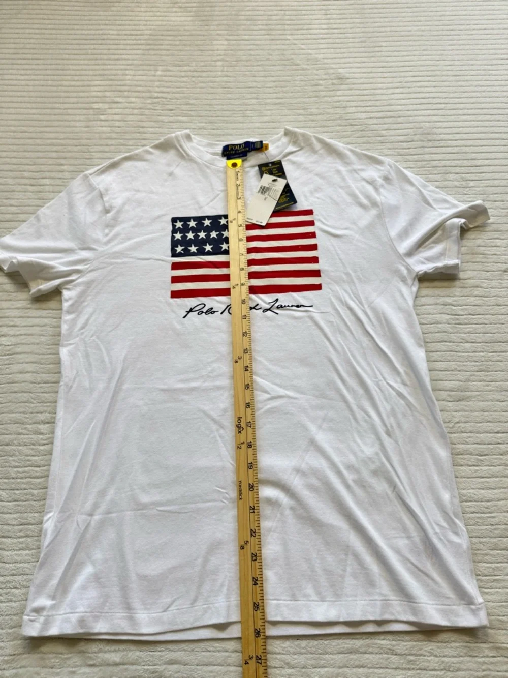 Ralph Lauren White Tee with Red & Blue Flag Graphic - Picture 6 of 7